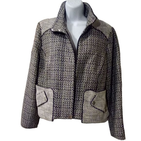 Chicos black label coated black white tweed jacket color block size 1 - Picture 4 of 10